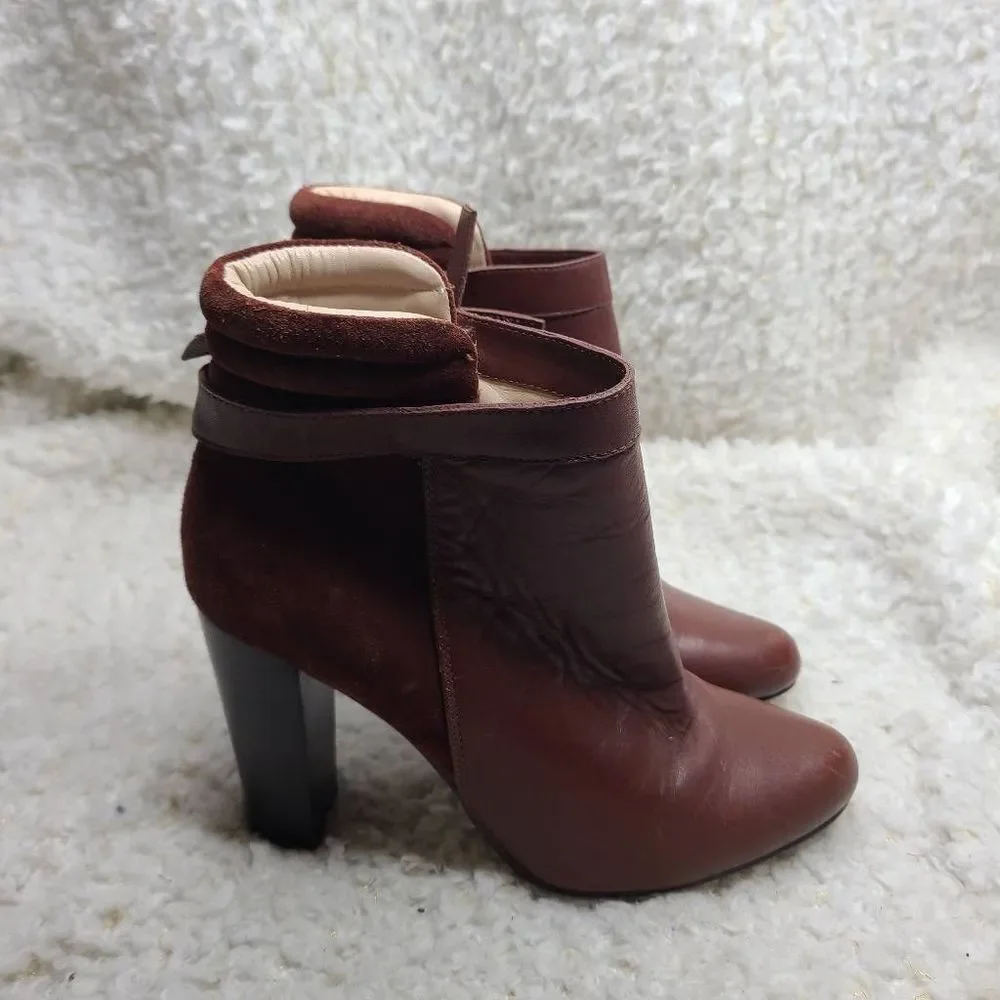 Reiss Burgundy Leather Side Zip Ankle Boots size 37‎